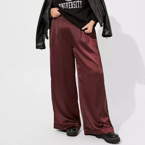 New Purple Wide Leg Satin High Rise Pant - Picture 1 of 8